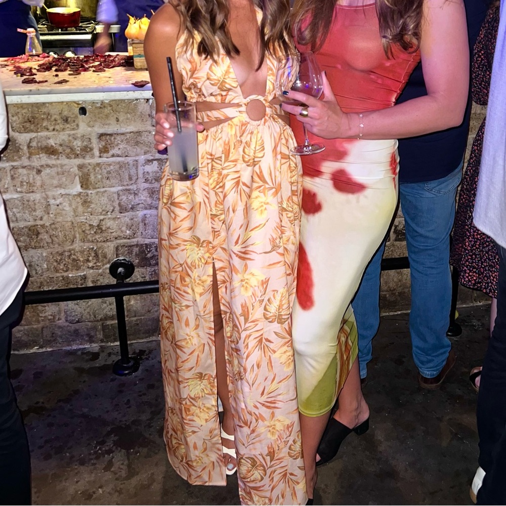 Tropical halter maxi dress